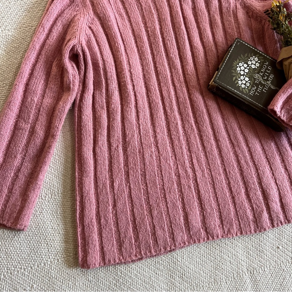 Vintage 90s Wool Blend Thick Ribbed Knit Turtleneck Pullover Sweater - Picture 5 of 5